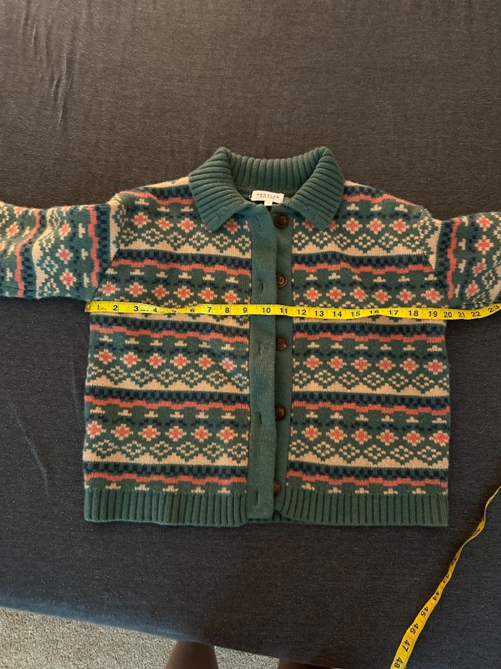 Collared Wool Demylee Fair Isle Cardigan Size Large